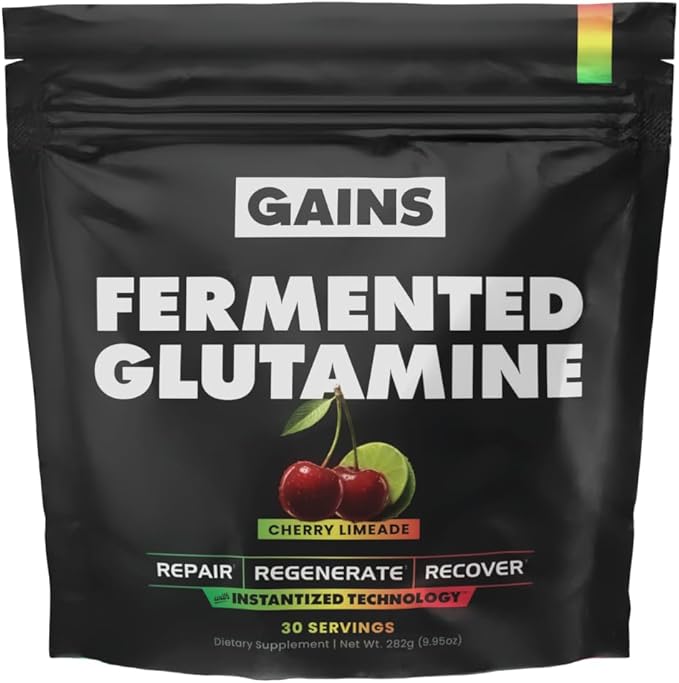 Gains in Bulk L-Glutamine, Gluten Free Glutamine Powder for Muscle Recovery and Growth, Post Workout Support, Amino Acid Supplement, Promotes Protein Synthesis, Non GMO, Cherry Limeade, 30 Servings