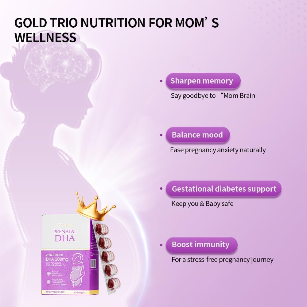 DR.AUSTIN Prenatal DHA Supplement – Triple A Brain & Vision Support with Algae Oil DHA, ARA, ALA, Lutein – Clinically Proven for Baby Development & Mom’s Wellness (Non-GMO, Pure Algae Oil)