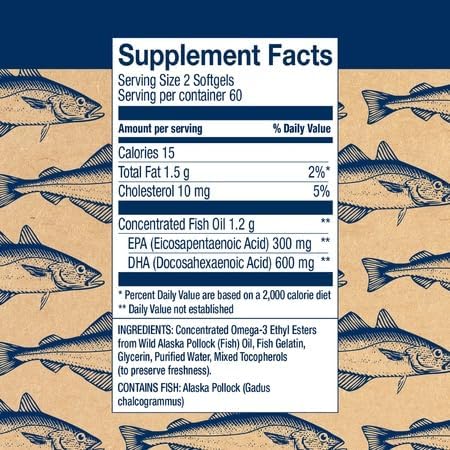 Wiley's Finest Wild Alaskan Fish Oil Prenatal DHA - 900mg EPA and DHA Omega-3s for Pregnant Women and Nursing Mothers - 120 Softgels (60 Prenatal Vitamin Servings)
