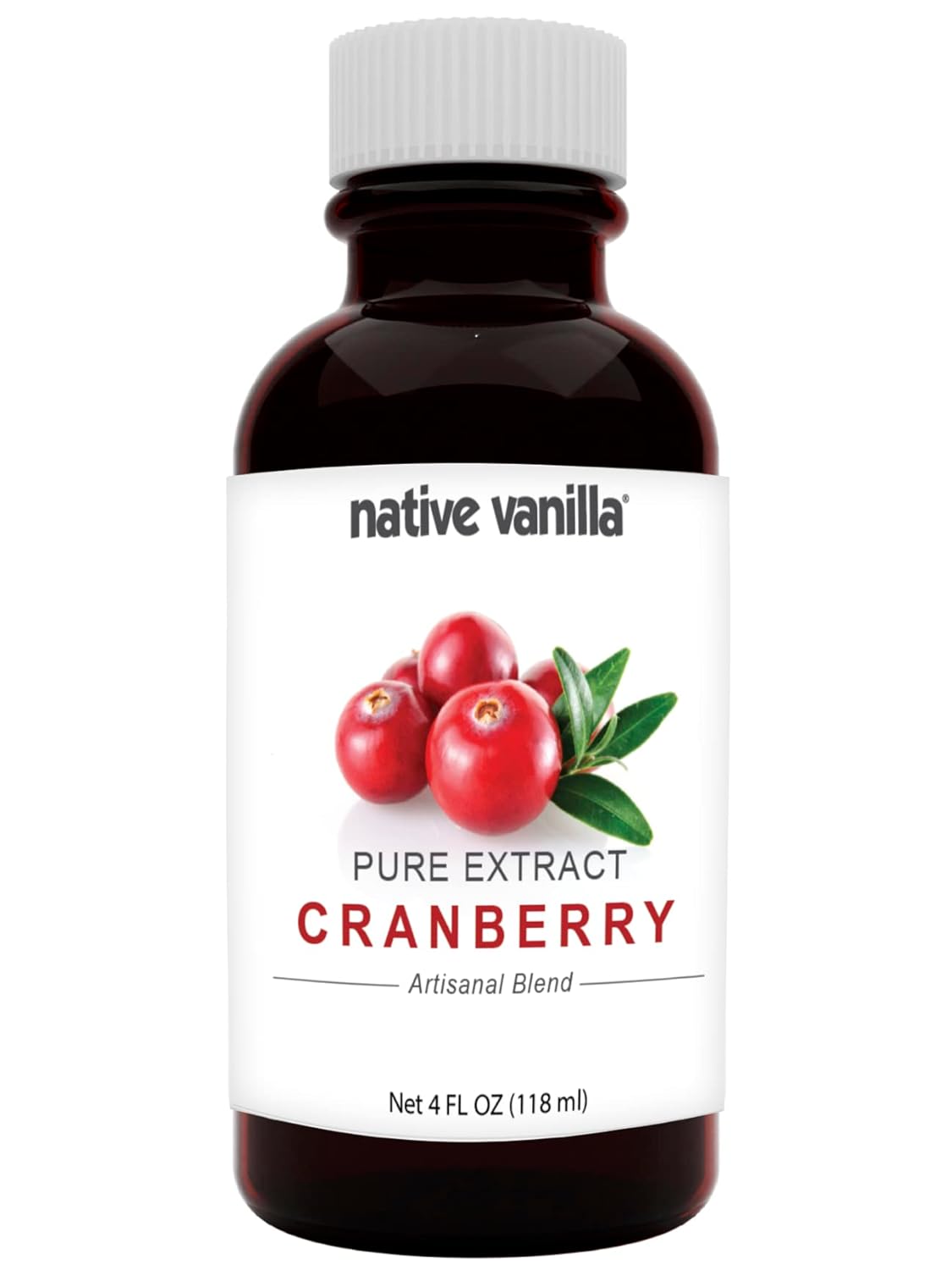 Native Vanilla - Pure Cranberry Extract - 4 Fl Oz - Pure Flavors and Extracts - Perfect for Cooking, Baking, and Dessert Crafting