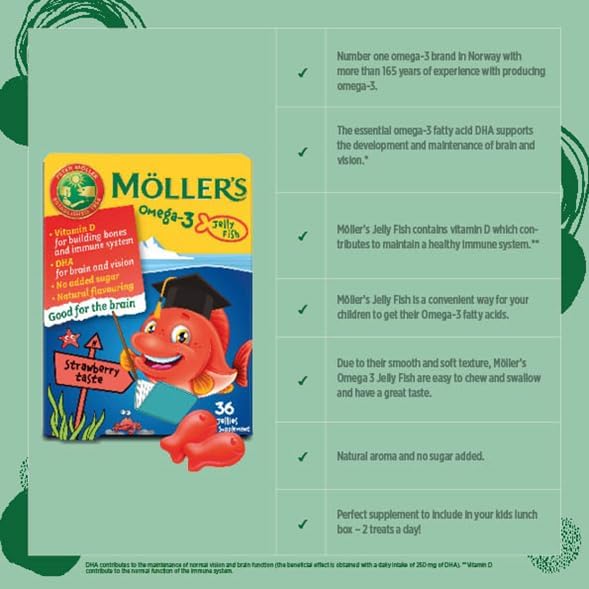 Moller’s ® | Omega 3 Capsules for Children | Natural Fish Oil Omega 3 Fish Oil for Kids | with DHA and EPA, No Gluten, Lactose or Added Sugar & Easy to Chew | Strawberry Flavor | 8 Pack - 288 Capsules