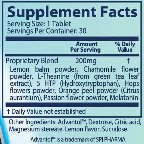 Quick Dissolve Chewable Tablet- Natural Sleep Supplement - Herbal Formula -1 Bottle (30ct)