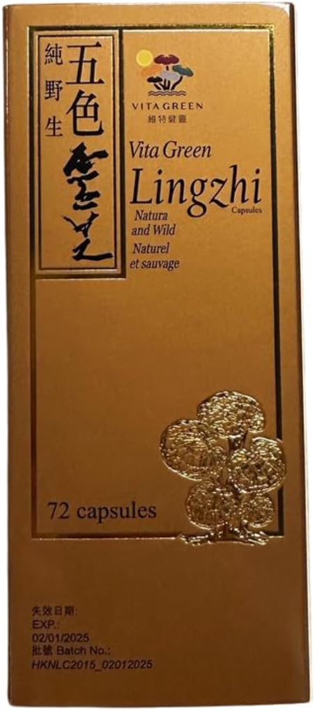 Vita Green Lingzhi Mushroom Capsules (五色靈芝) – Pure Reishi Supplement with Natural Antioxidants for Wellness, Energy, and Immune Support – 72 Capsules