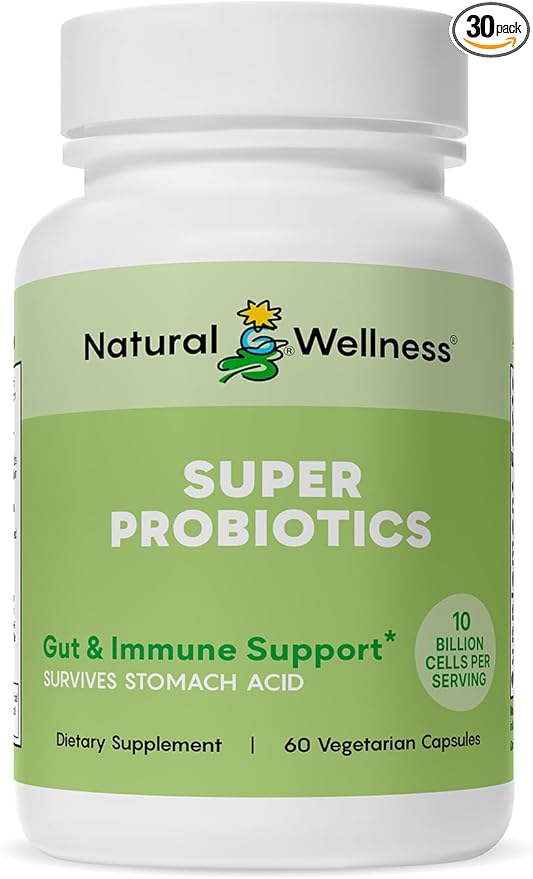 Natural Wellness Super Probiotic + Prebiotic Blend – 10 Billion CFUs with 8 Strains – Probiotics for Women & Men for Digestive Health, Gut Balance & Immune Support – Non-GMO, 30-Day Supply