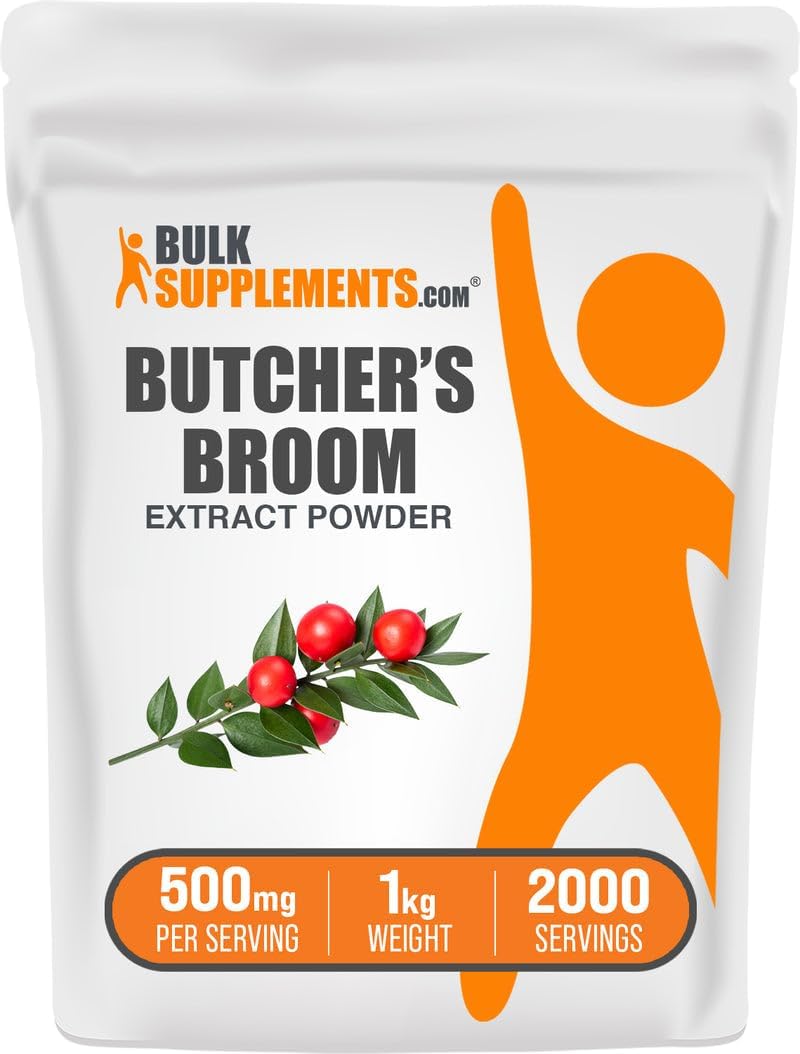 BulkSupplements.com Butcher's Broom Extract Powder - Butchers Broom, Herbal Supplement - Vegan & Gluten Free, 500mg per Serving, 1kg (2.2 lbs) (Pack of 1)