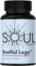 Soul Supplements Restful Legs Support - 225mg Magnesium Glycinate with Vitamin D, Iron, B6, Zinc & Herbal Blend - Nighttime Muscle & Nerve Comfort - 120 Capsules