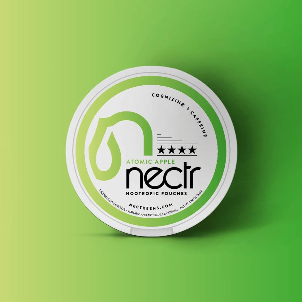 Nectr Energy Nootropic Pouches – Atomic Apple Flavored, Caffeine Pouches with Cognizin® Citicoline. Sugar-Free Brain Treats. Smooth, Sustained Focus & Energy Supplement - 1 Puck of 16pcs