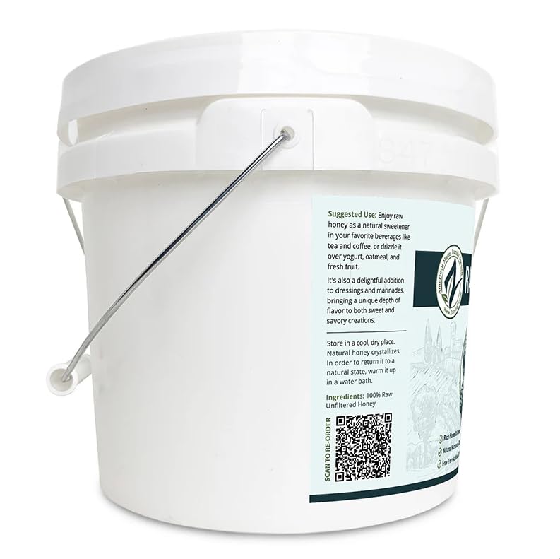 Zatural 100% Pure, Raw & Unfiltered Honey - Delicous Taste, Easy To Use Bucket ~1 Gallon (12 Pounds)