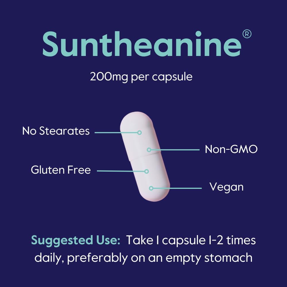 BESTVITE L-Theanine 200mg with Patented and Clinically Studied Suntheanine (60 Vegetarian Capsules) - No Stearates - Vegan - Non GMO - Gluten Free