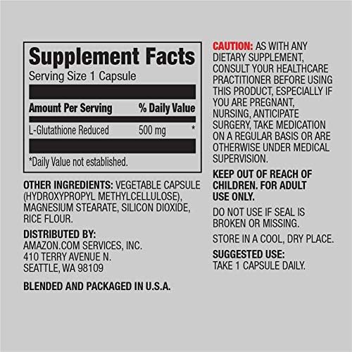 Amazon Elements Glutathione, Vegan, 500mg per Serving, 60 Capsules
