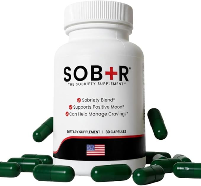 SOB+R Natural Drug Recovery Supplement | Alcohol Craving Blocker for Addiction Support | Restores Nutrients, Boost Mental Clarity | Vegetarian Capsules - Therapist Formulated, Made in USA | 30 Count