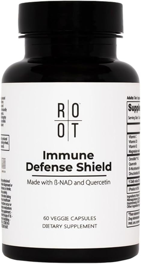 Root Wellness Immune Support Supplement with Vitamin D C K2, Quercetin and Trace Minerals from Great Salt Lake, Digestive Enzymes NAD Supplement for Adults, 60 Capsules
