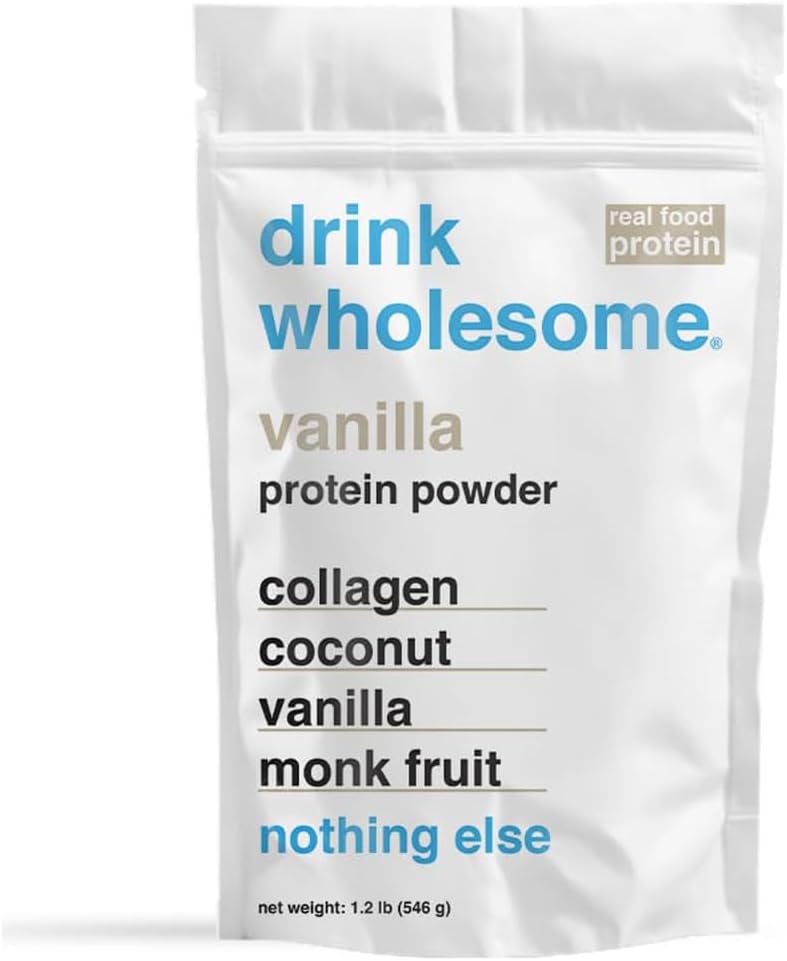 drink wholesome Vanilla Collagen Protein Powder | for Sensitive Stomachs | Gut Friendly | Additive & Dairy Free | No Artificial Sweeteners | No Bloating, Farts or Gas | No Constipation or Diarrhea