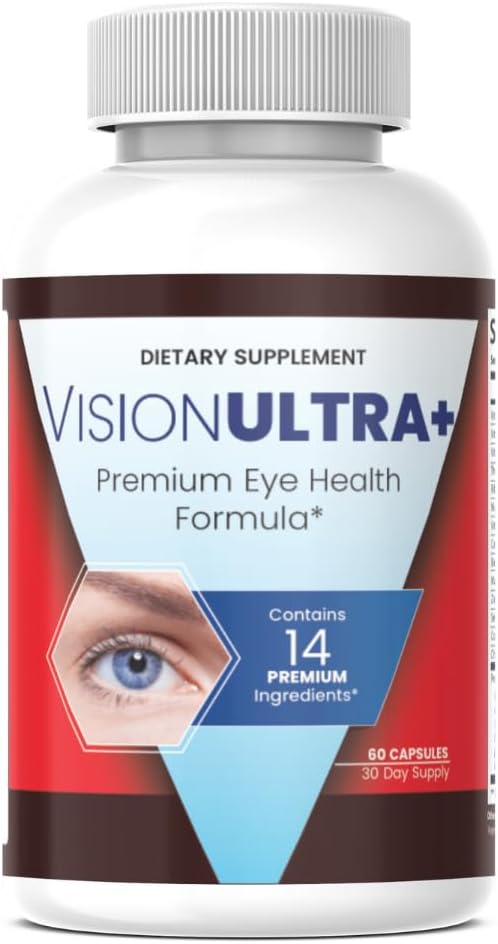 VisionUltra+ Eye Support Supplement Premium Blend*, Vision Ultra+ Capsules Eye Formula with Lutein, Beta-Carotene, Vitamin B12 and Zinc (60 Capsules)