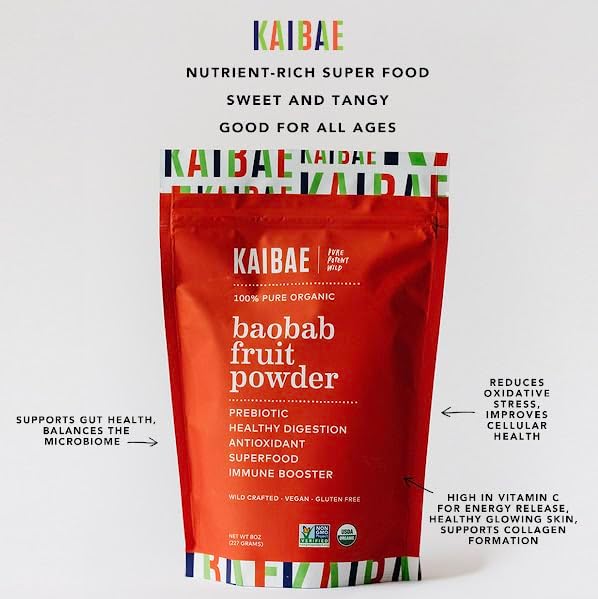 Premium Organic Baobab Powder I Prebiotic Gut Health, Intermittent Fasting, Immunity, Hydration | Vitamin C, Polyphenols, Minerals | Fiber Supplement | 16 oz.
