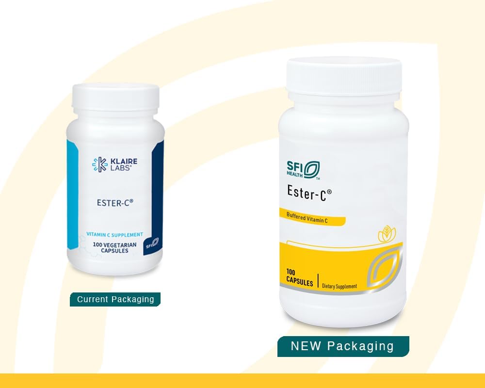Klaire Labs SFI Health Ester-C - 500 mg Buffered Vitamin C - Non-Acidic Form Designed to Be Gentle On The Stomach - Immune & Antioxidant Support - Hypoallergenic (100 Capsules)