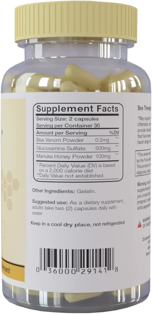 New Bee Veneno Therapy X – Dietary Supplement with Glucosamine, Venom Blend & Manuka Honey – Supports Joint Health, Mobility & Comfort – Extra Strength Natural Complex – 60 Capsules