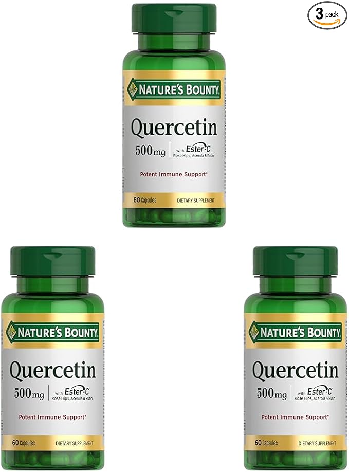 Nature's Bounty Quercetin, Immune Support, 500mg, with Vitamin C, Rose Hips, & Rutin, 60 Count (Pack of 3)