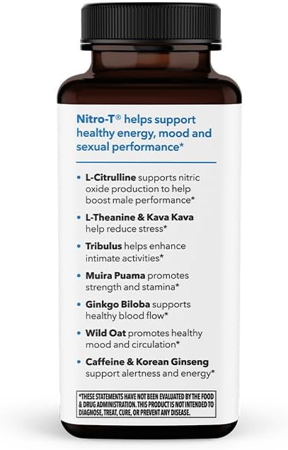 LifeSeasons Nitro-T - Men's Performance Support Supplement - Enhance Stamina & Energy - Promote Healthy Blood Circulation - L-Citrulline L-Theanine Tribulus Ginger Kava & Caffeine - 90 Capsules