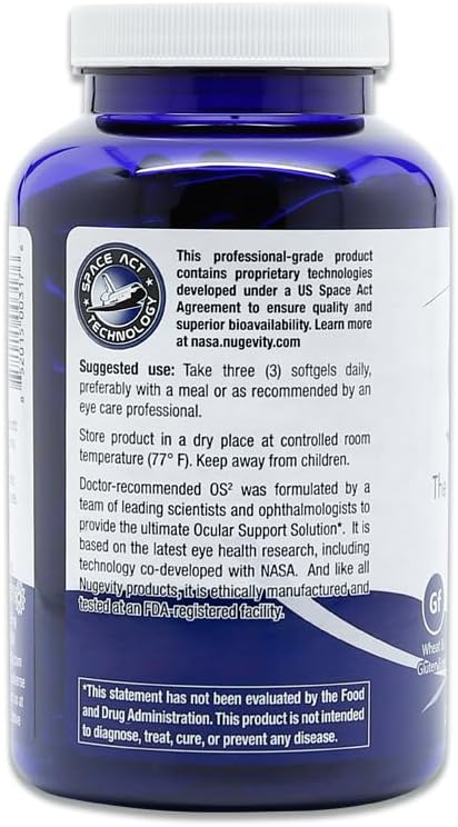 OS2 Ocular Support Solution - Patented Eye Vitamins for Macular Health, Dry Eye and Blue Light - Lutein, Zeaxanthin, Omega 3, Astaxanthin and AREDS2 Supplements, Co-Developed by NASA, 270 ct