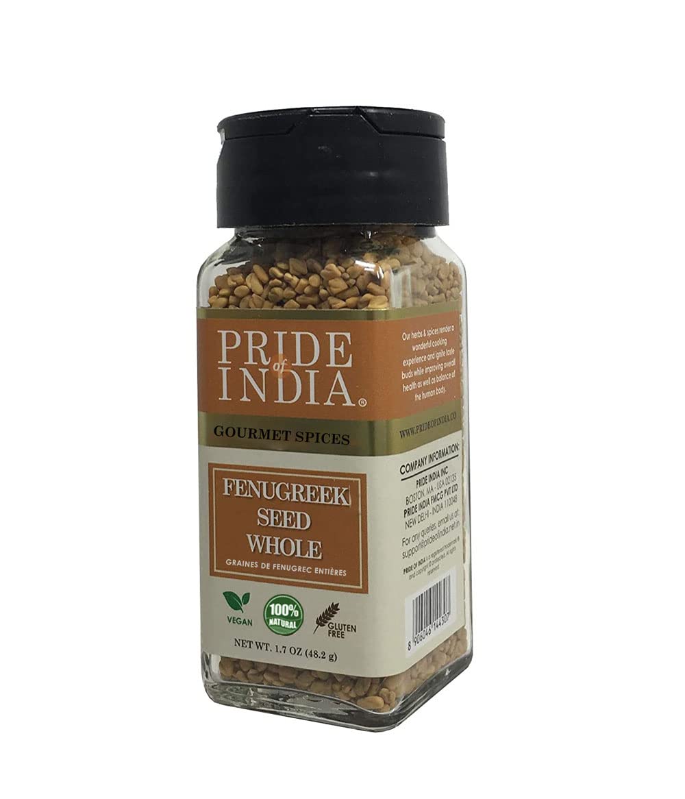 Pride of India – Fenugreek Seed Whole – Whole & Gourmet Indian Spice – Ideal Seasoning for Cooking – Free of Preservatives – Easy to Use – 1.7oz. Small Dual Sifter Jar