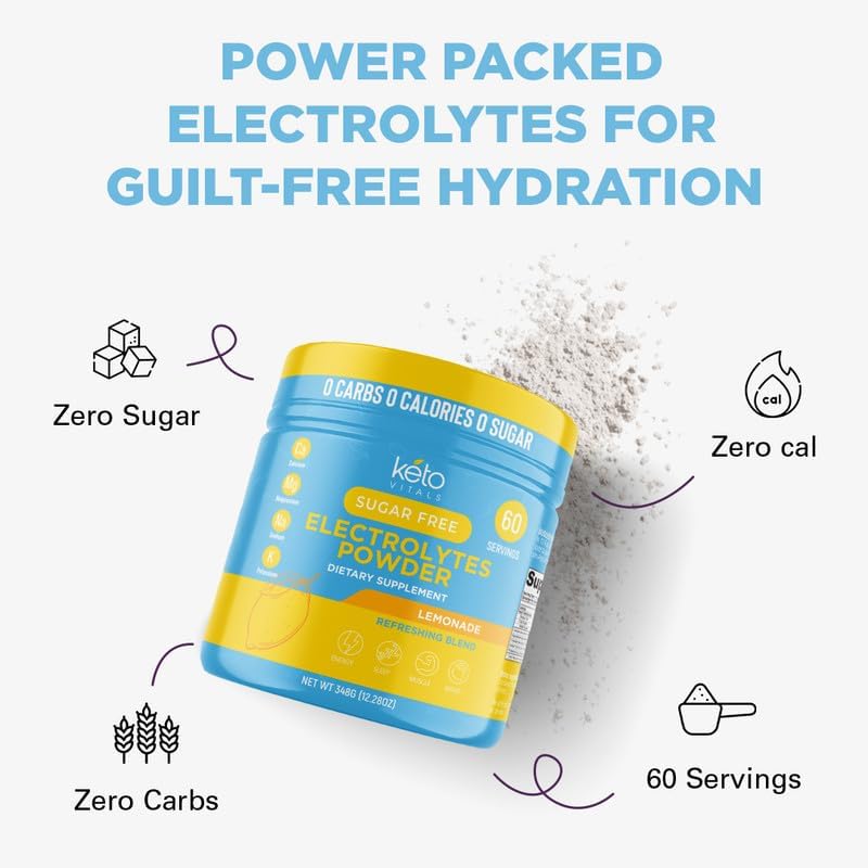 Keto Vitals Electrolytes Powder | Keto-Friendly Electrolytes with Potassium, Magnesium, Sodium, Calcium | Keto Electrolytes Supplement Energy Drink Mix | Sugar-Free, Zero Calories, Zero Carbs