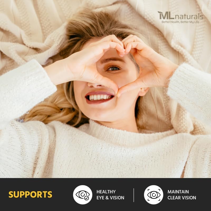 ML Naturals Premium Lutein & Zeaxanthin with Bilberry 120 Vegetable Capsules. Lutein 40 mg, Zeaxanthin 5 mg, and Bilberry 400 mg. Premium Quality. Healthy Eyes & Vision, NSF-Certified & cGMP-Compliant