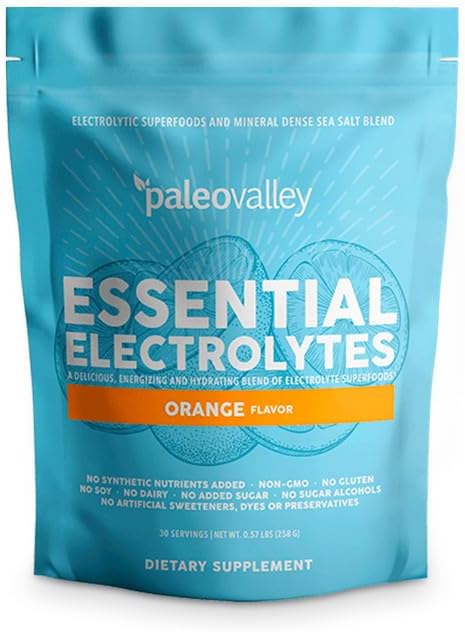 Paleovalley Essential Electrolytes Powder - Full Spectrum Orange Electrolyte Powder for Hydration, Energy and Muscle Recovery - No Sugar Added