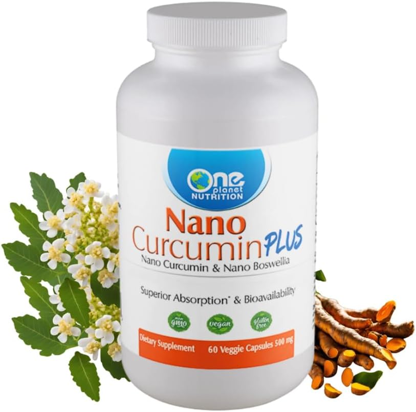 Nano Curcumin Plus Capsules - 500 mg (60 Count) - Nano Particle Size Turmeric & Boswellia for High Absorption - Supports Overall Health - Gluten Free, Non GMO, Vegan