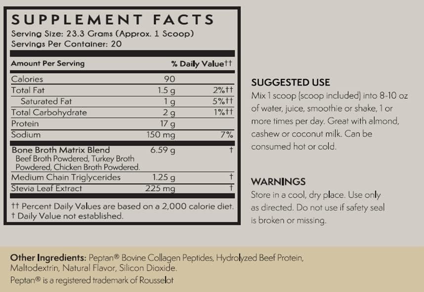 TERRA ORIGIN Collagen Peptides Powder | Bone Broth Hydrolized Collagen Type I and III Protein Supplement | for Women and Men Hair, Skin, Nail and Joint Support | Vanilla (20 Servings)