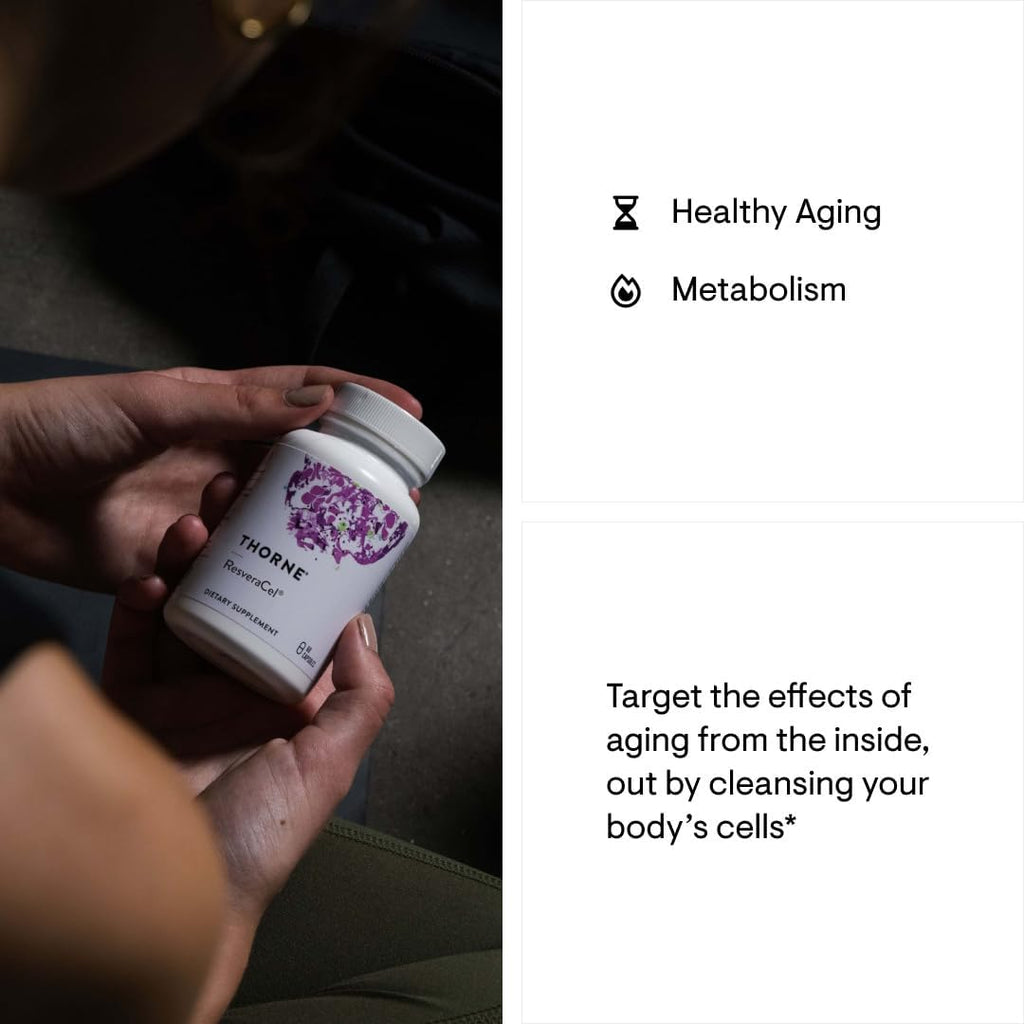 THORNE - ResveraCel - Nicotinamide Riboside with Quercetin Phytosome and Resveratrol - Support Healthy Aging, Methylation, Cellular Energy Production and Metabolism* - 60 Capsules - 30 Servings