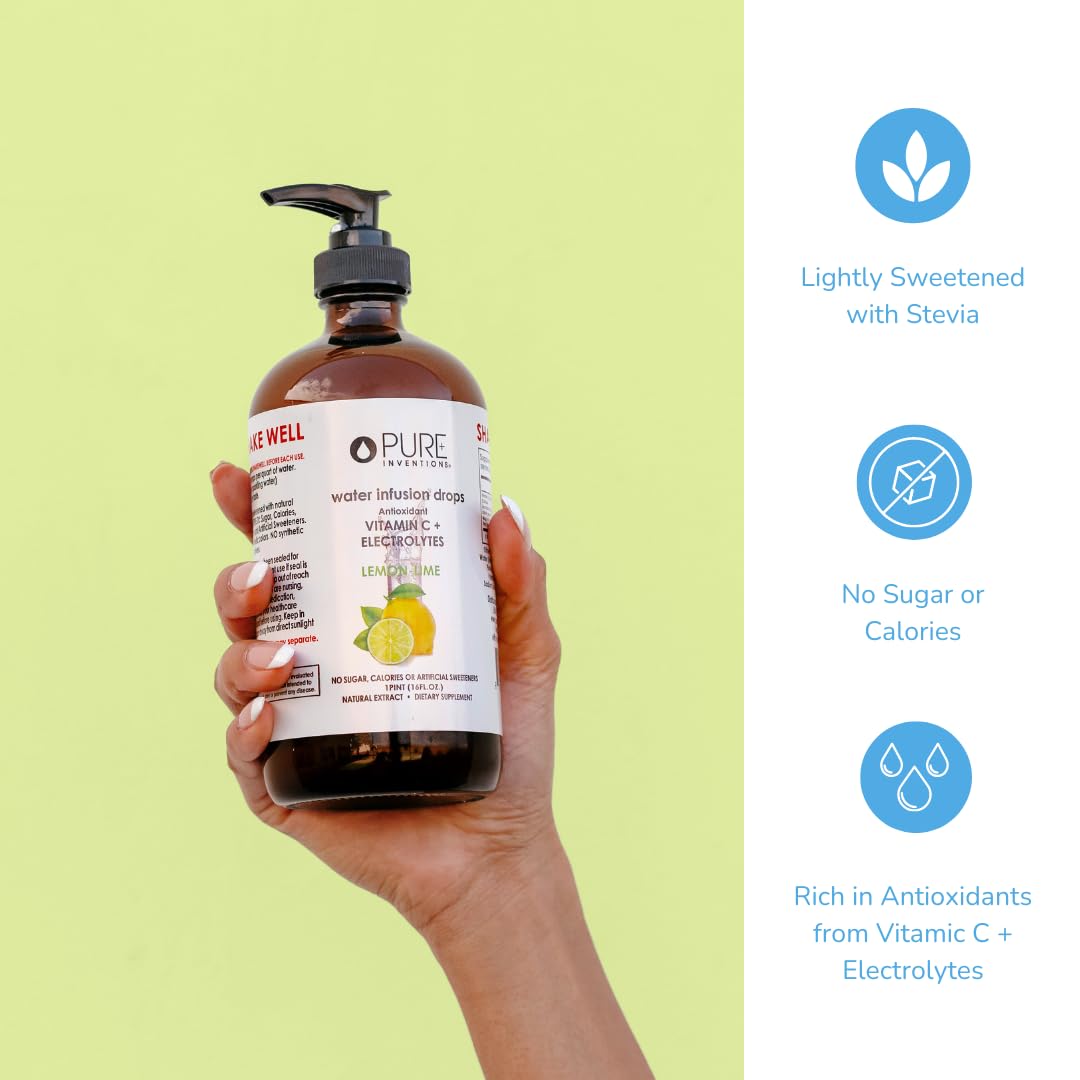 Pure Inventions - Lemon Lime Water Infusion Drops - Antioxidants, Vitamin C & Electrolytes - Health & Wellness Drink -Immunity Support -Sugar Free, Zero Calorie, No Artificial Sweeteners -500 Servings