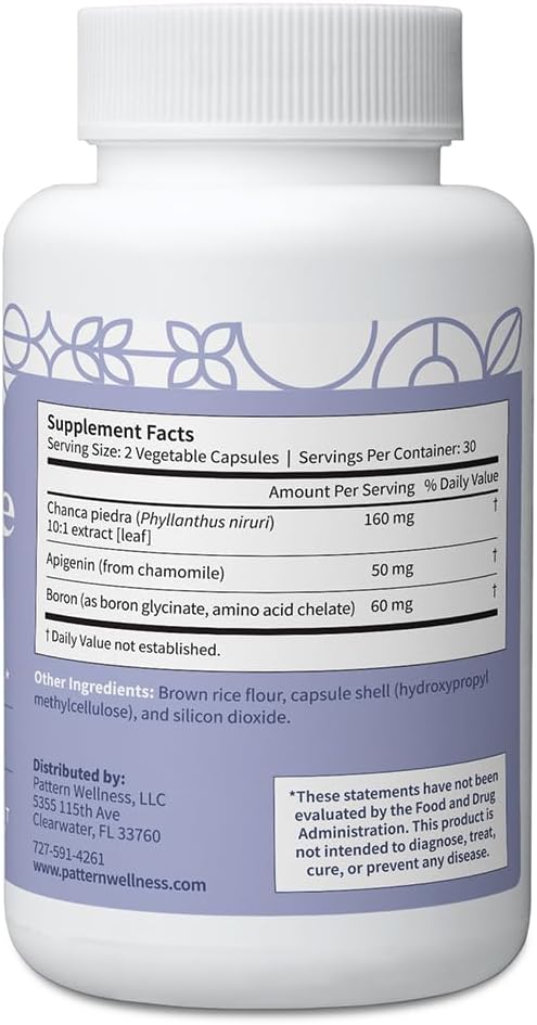 Pattern Wellness Stone Care Complex – Supports Healthy Kidney & Urinary Function – with Chanca Piedra, Chamomile Extract & Boron – 3rd Party Lab Tested – Vegan, Non-GMO - 60 Capsules
