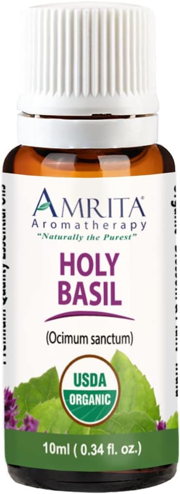 Organic Holy Basil (Tulsi) Essential Oil; 100% Pure and Undiluted Ocimum Sanctum; Premium Quality Aromatherapy Oil; Tested and Verified, Size: 10 mL (0.34 Fl. Oz.)