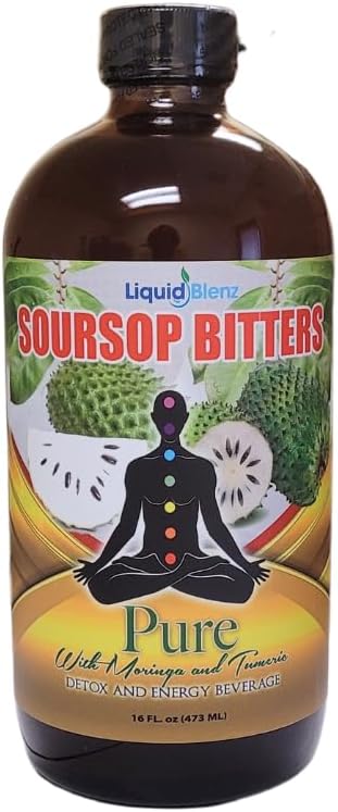 Liquid Blenz Pure Soursop Bitters with Moringa & Turmeric | Herbal Detox & Natural Energy Support | 16 fl oz