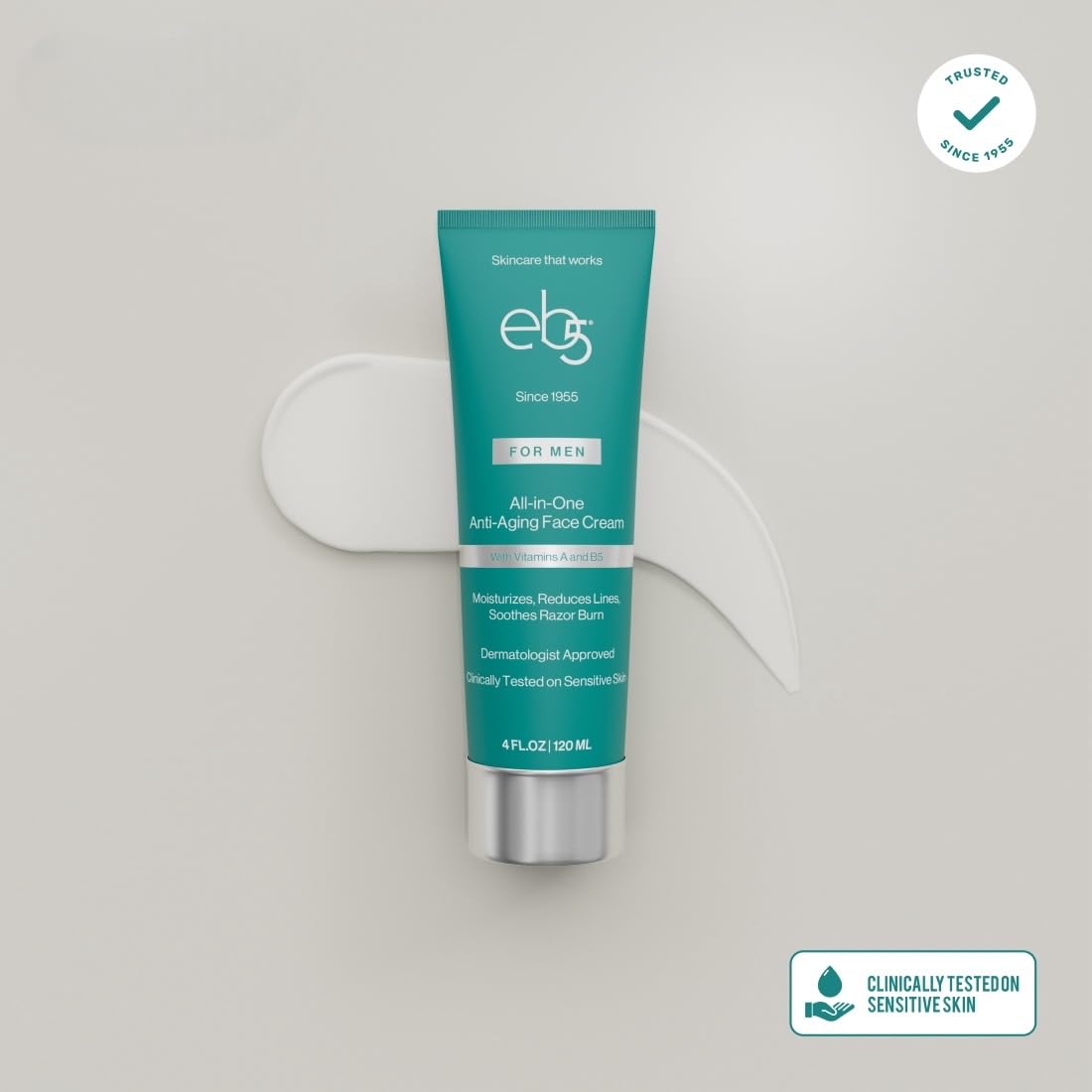 eb5 Men’s All-in-one Anti-Aging Face Cream | Formulated with Retinol, Vitamins E, B5, and A to Moisturize, Reduce Lines and Soothe Razor Burn - 4 Fl Oz