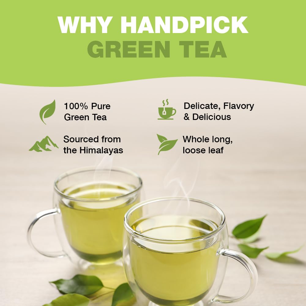 HANDPICK, Organic Green Tea Bags - 100 Eco-Friendly Tea Bags | USDA Organic | Resealable Pack for Freshness | Delicate & Flavory | Direct From India