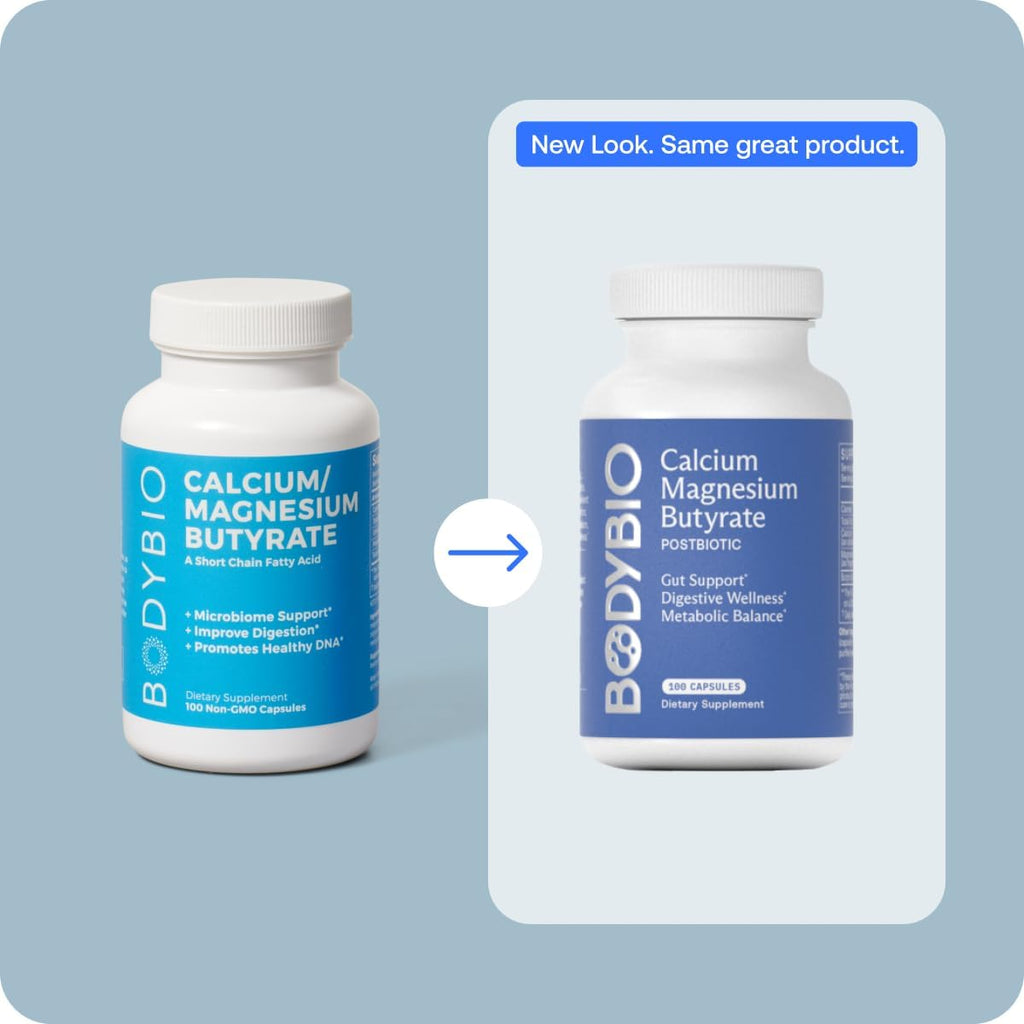 BodyBio Butyrate - Postbiotic for Gut Health, Digestive Support, Bloat, Gas & Constipation Relief, Leaky Gut Repair - Calcium, Magnesium + Butyric Acid Supplement for GI Wellness