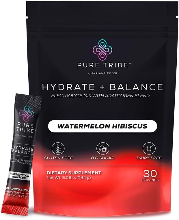Electrolytes Powder Packets – Sugar-Free Hydration Packets with 6 B Vitamins & Adaptogens – Watermelon Hibiscus Drink Mix for Instant Hydration & Energy – 30 Stick Servings