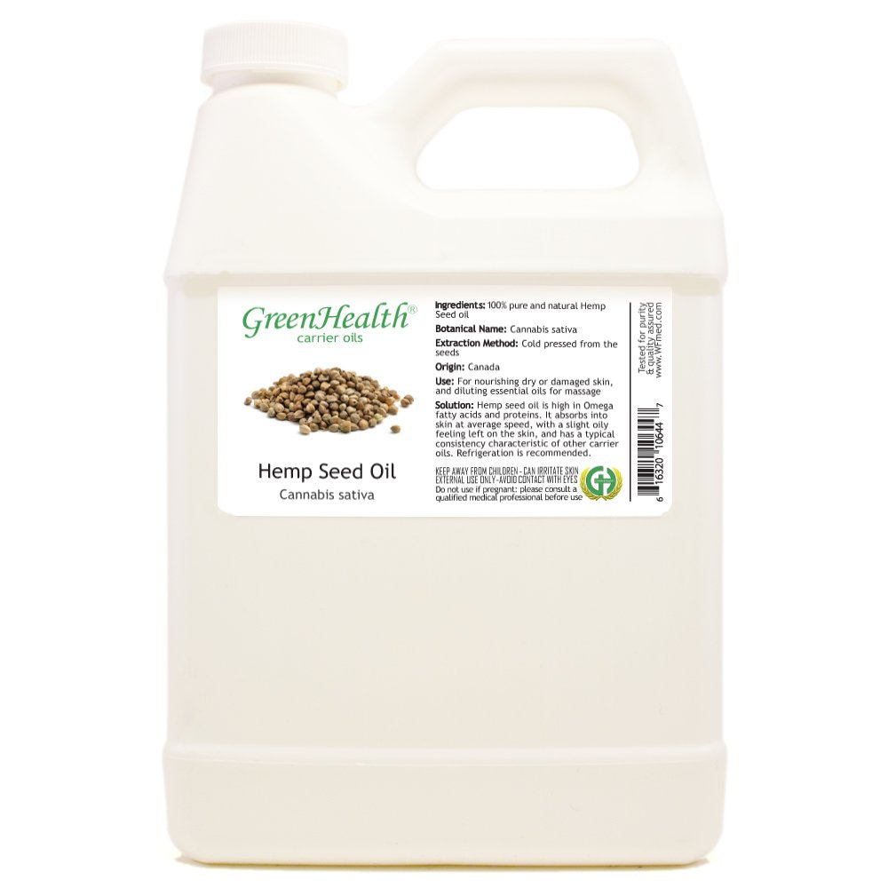 Hemp Seed Oil – 100% Pure & Cold-Pressed Carrier Oil – 32 fl oz White Plastic Jug – Unscented and Unrefined – For Massage, Aromatherapy, and DIY Personal Care Uses