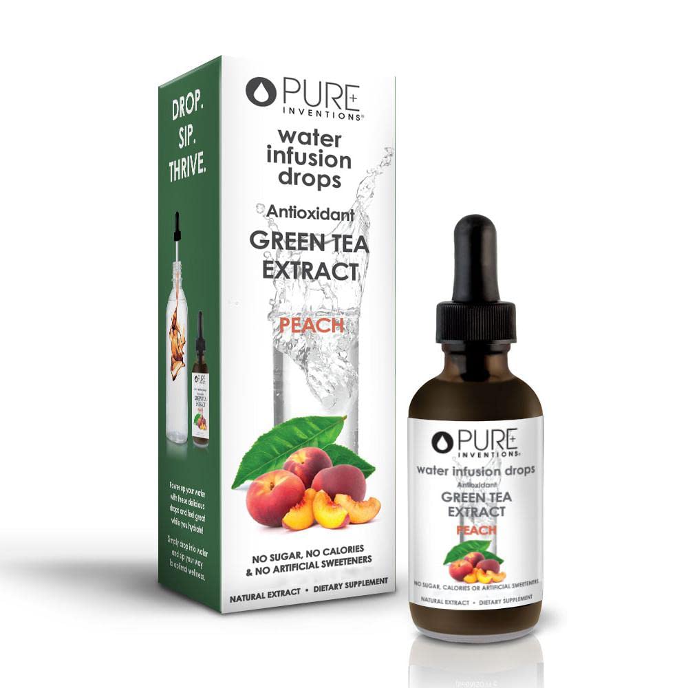 Pure Inventions - Green Tea Peach Water Infusion Drops - Antioxidants & Electrolytes - Health & Wellness Drink - Immunity Support - Sugar Free, Zero Calorie, No Artificial Sweeteners - 30 Servings
