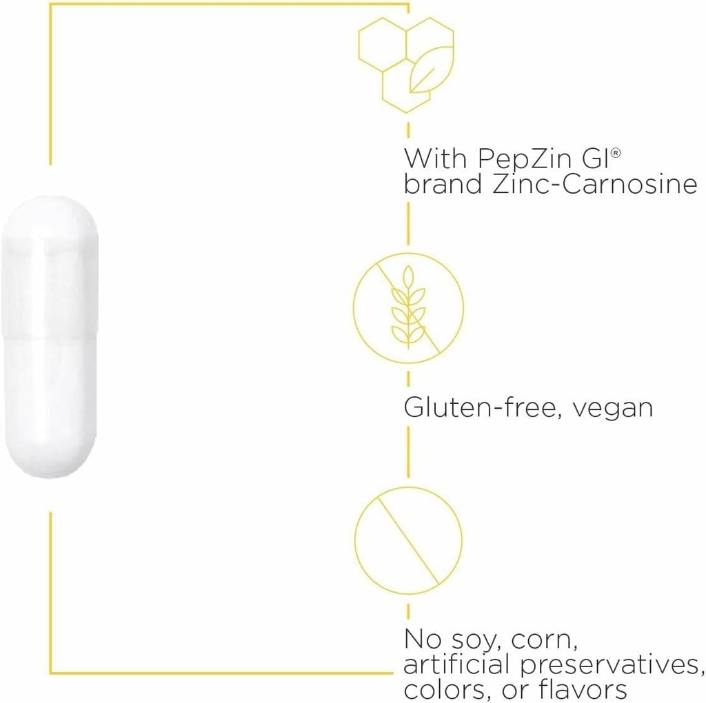 Integrative Therapeutics Zinc-Carnosine - Digestive & Gut Health Support* - GI Tract Supplement - Vegan, Gluten-Free & Dairy-Free - 60 Capsules (60 Servings)