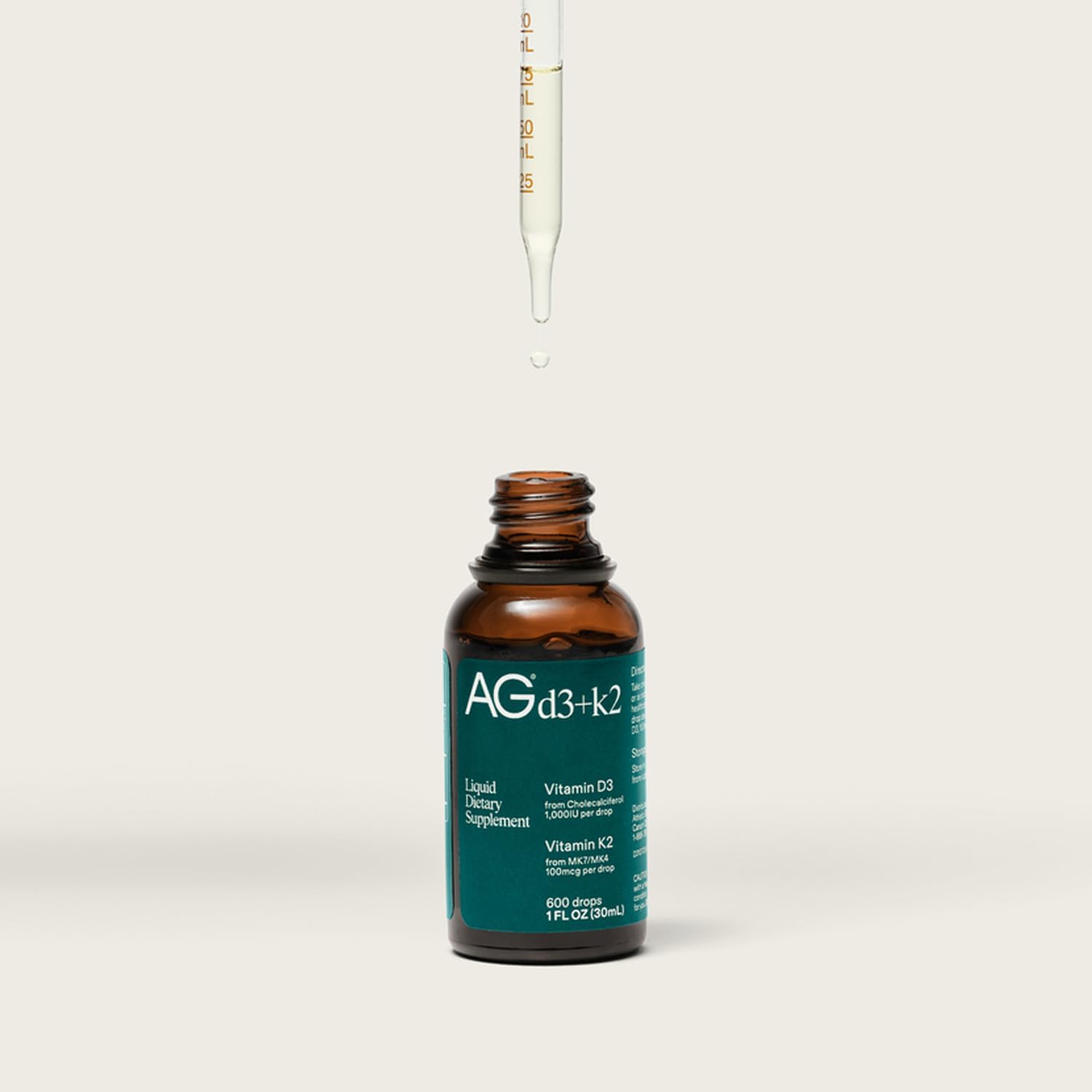 AG1 Vitamin D3 K2 Drops, 1000IU of Vitamin D3 and 100mcg of K2 per Serving, Supports Bone Density and Calcium Absorption (Athletic Greens)