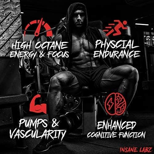 Insane Labz Hellboy Edition, High Stimulant Pre Workout Powder and NO Booster with Beta Alanine, L Citrulline, and Caffeine, Boosts Focus, Energy, Endurance, Nitric Oxide Levels, 35 Srvgs, Blue Rasp