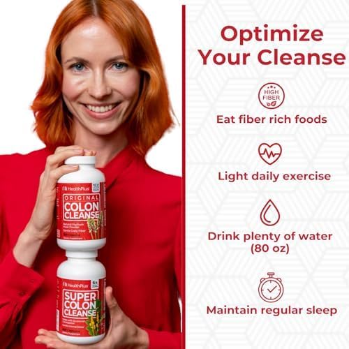 Health Plus Super Colon Cleanse 60 Day Supply of Gentle Gut Cleanse Detox, Psyllium Husk, Probiotics for Constipation Relief & Digestive Support, 240 Capsules