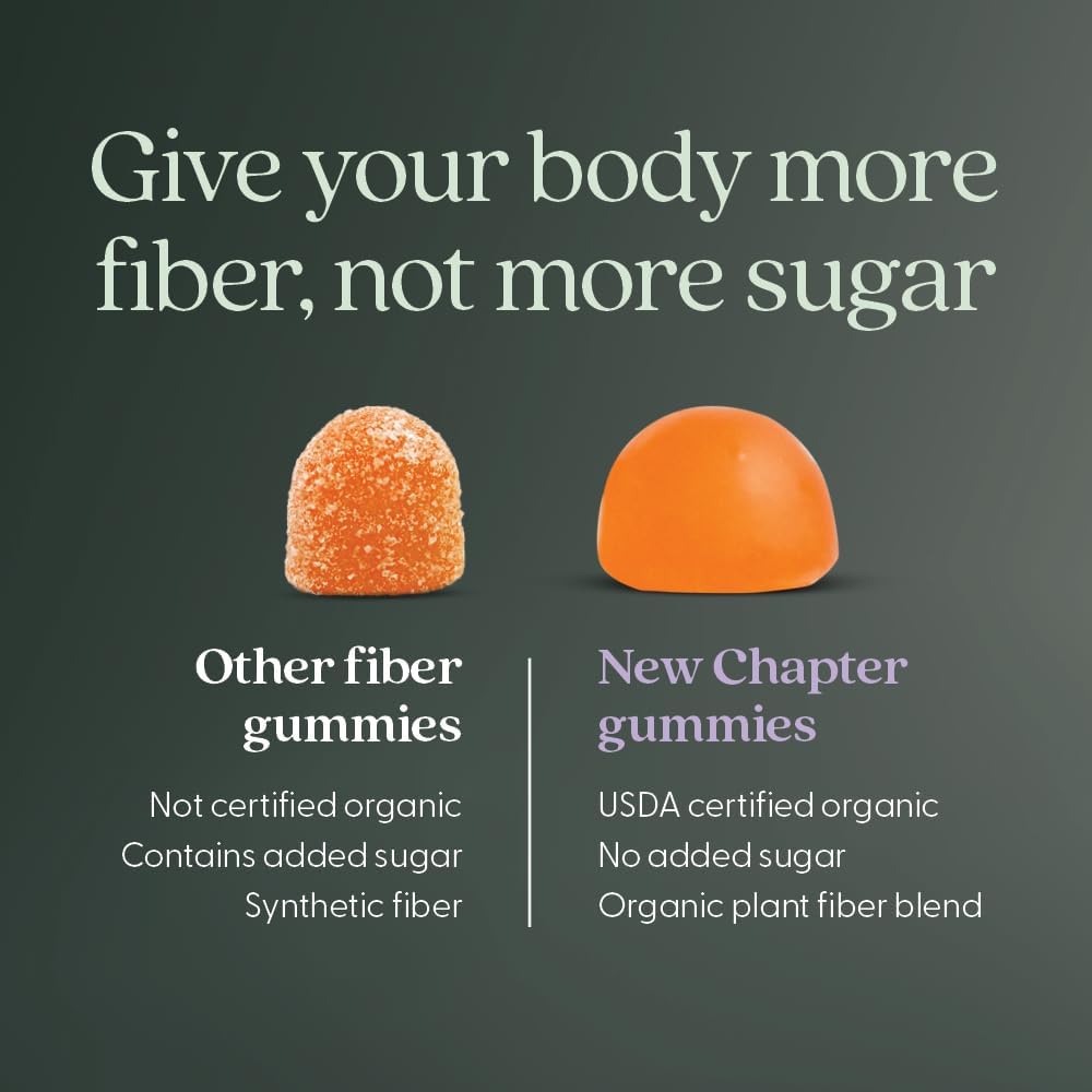 New Chapter Organic Fiber Gummies for Adults & Kids (Age 4+), Plant-Based Prebiotic Fiber for Digestive Health, Vegan, Non-GMO, USDA Organic, Gluten Free, Citrus-Berry Flavored, 60 ct