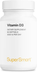 Supersmart - Vitamin D3 5000 IU per Day (125mcg) - High Potency & Bioavailability - with Sunflower Oil | Non-GMO & Gluten Free - 60 Softgels