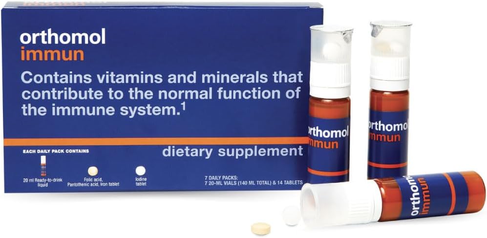 Orthomol Immun Vial, Daily Liquid Immune Support Supplement, 7-Day Supply, Includes Vitamins A, B, C, D, E, Zinc & Iodine, Premium Formula for Enhanced Immune Defense & Overall Vitality
