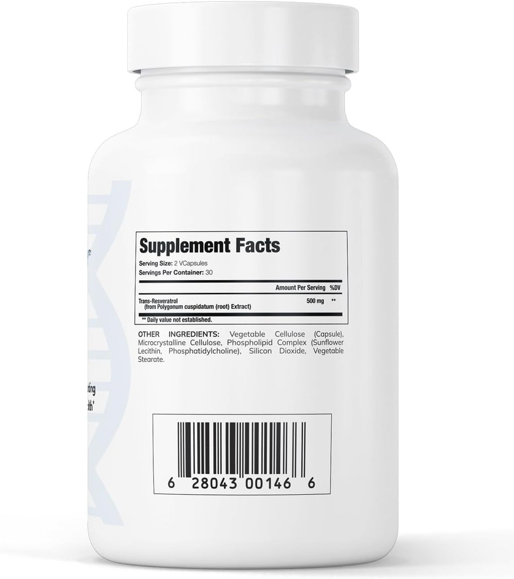 Liposomal Trans-Resveratrol 500mg | Powerful Antioxidant, Activates Sirtuins | Pure Liposomal Trans-Resveratrol Supplement | Gluten Free, Vegan, USA Made, Non-GMO | 60 Capsules