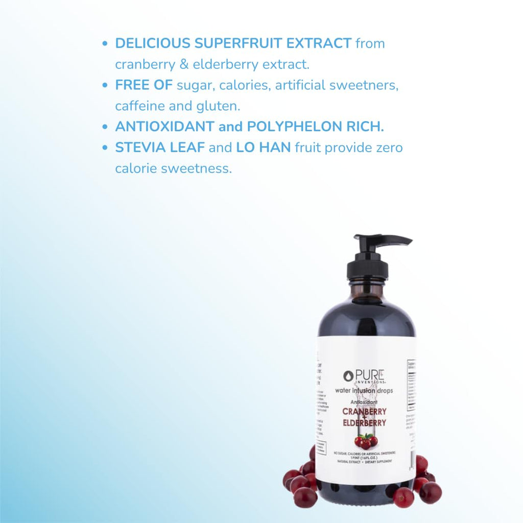 Pure Inventions - Cranberry & Elderberry Water Infusion Drops - Antioxidants & Electrolytes -Health & Wellness Drink -Immunity Support -Sugar Free, Zero Calorie, No Artificial Sweeteners -500 Servings